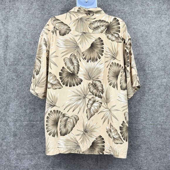 Hilo Hattie Mens Hawaiian Shirt XL Beige & Brown Floral 100% Silk Short Sleeve - Picture 6 of 9